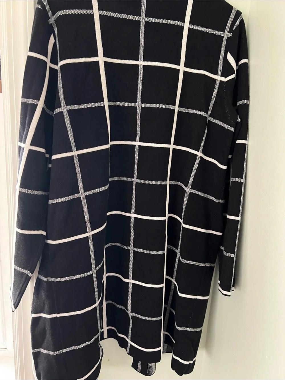 Scarlett Black and White Windowpane Open-Front Trench Coat